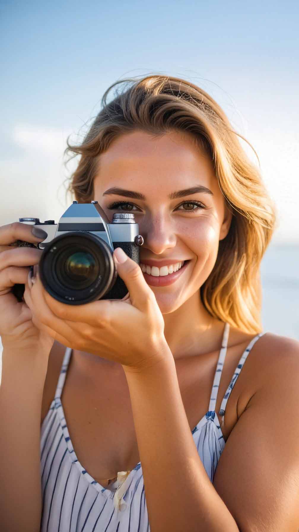 Eine Frau fotografiert am Strand