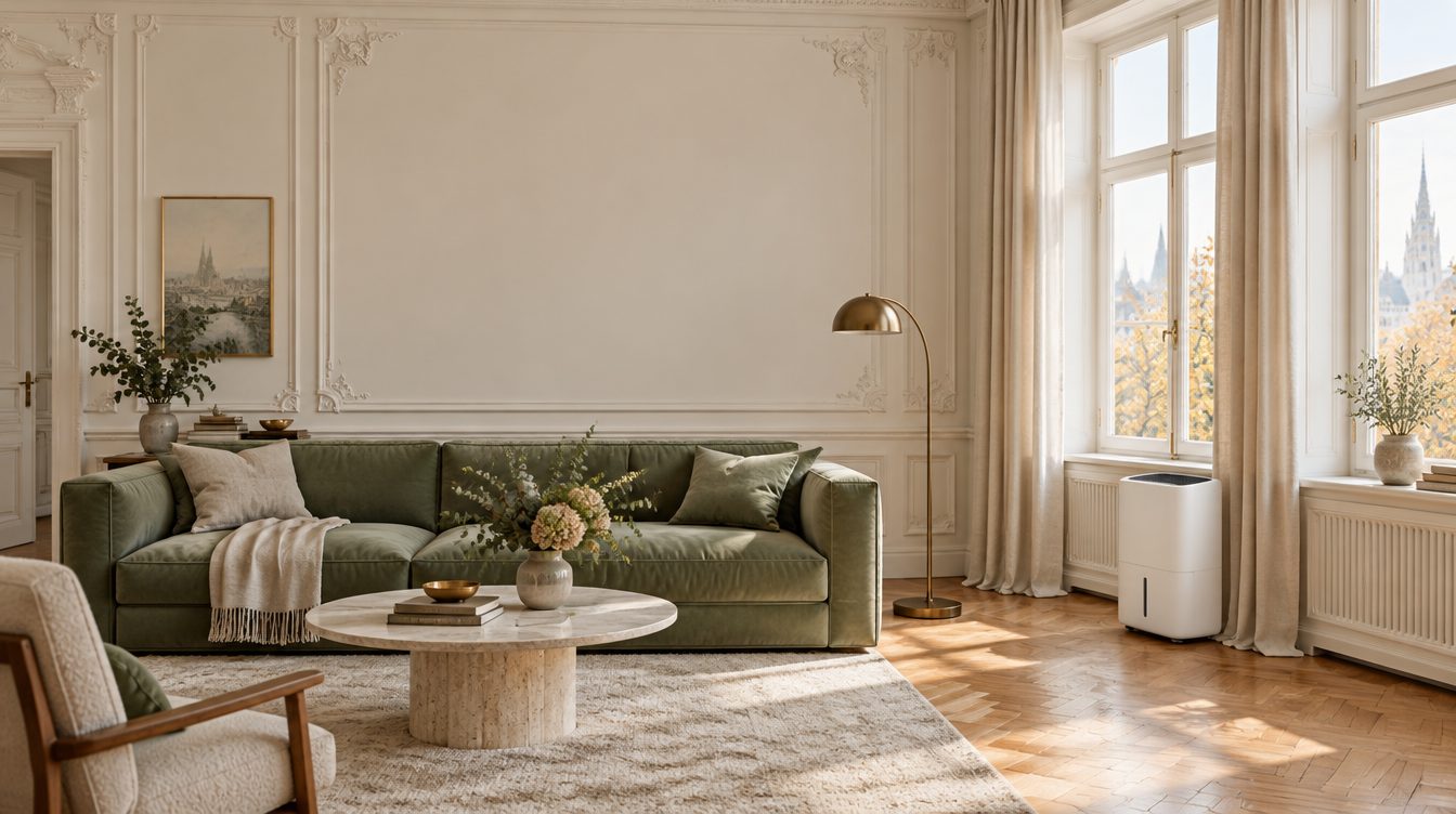 Luftentfeuchter in einem hellen Wiener Altbau-Salon